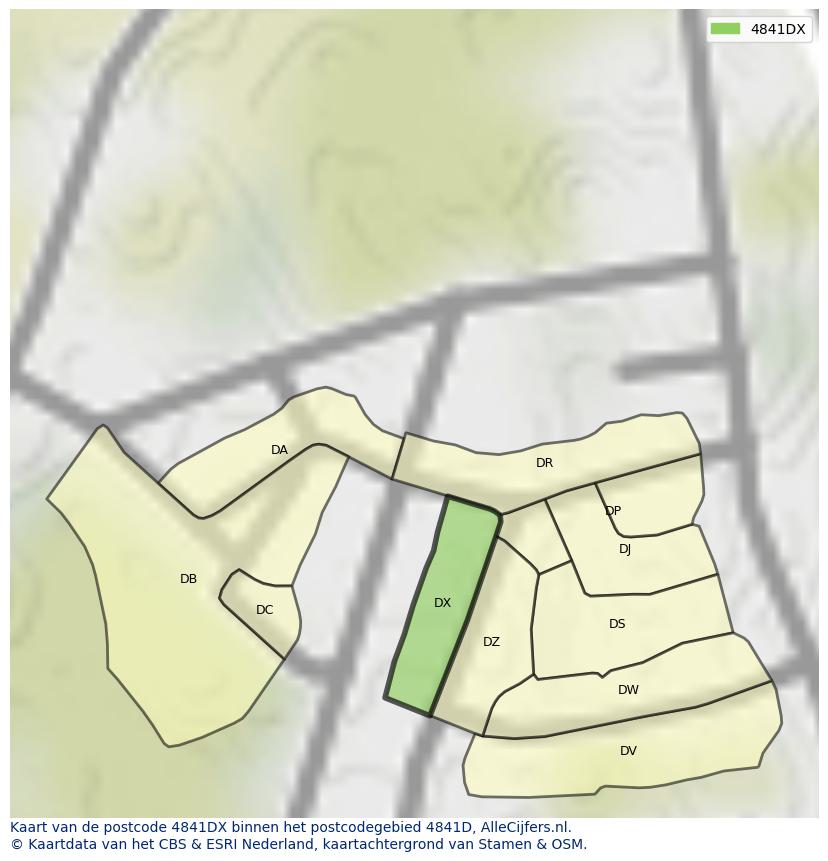 Afbeelding van het postcodegebied 4841 DX op de kaart.