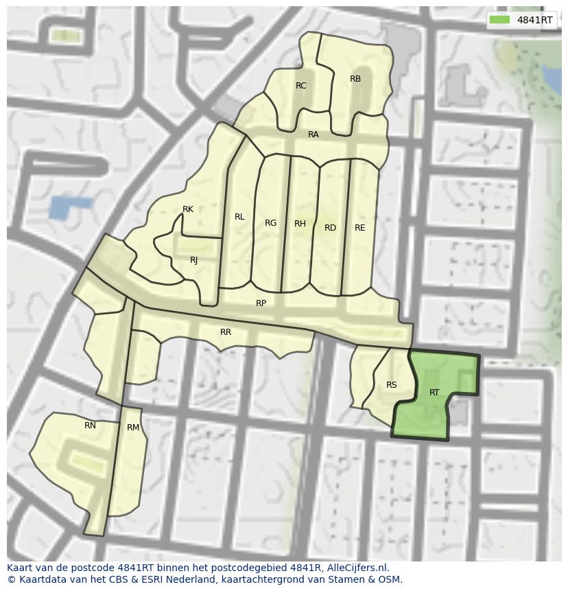 Afbeelding van het postcodegebied 4841 RT op de kaart.
