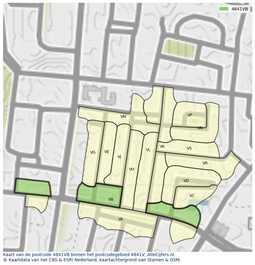 Afbeelding van het postcodegebied 4841 VB op de kaart.