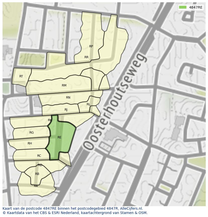 Afbeelding van het postcodegebied 4847 RE op de kaart.