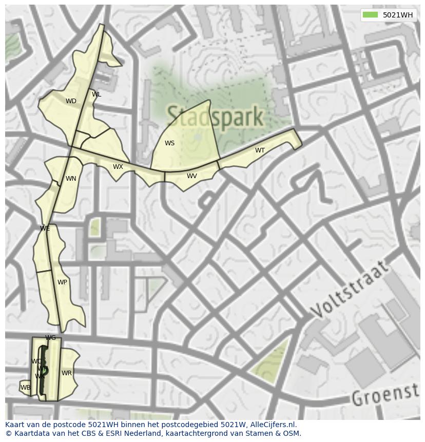 Afbeelding van het postcodegebied 5021 WH op de kaart.