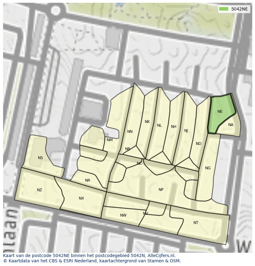 Afbeelding van het postcodegebied 5042 NE op de kaart.