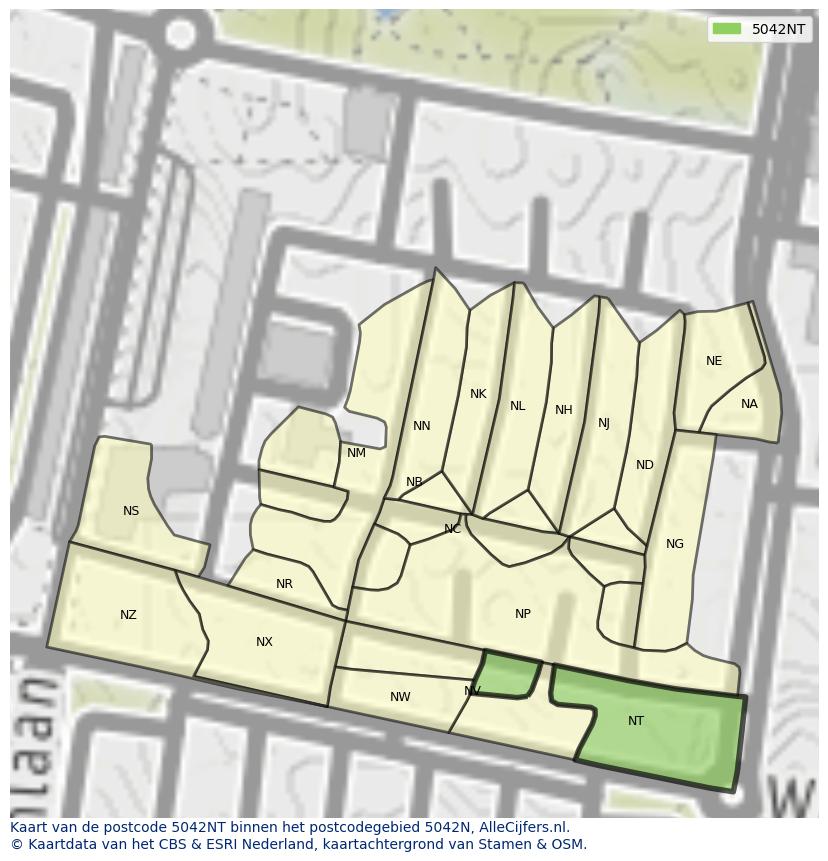 Afbeelding van het postcodegebied 5042 NT op de kaart.