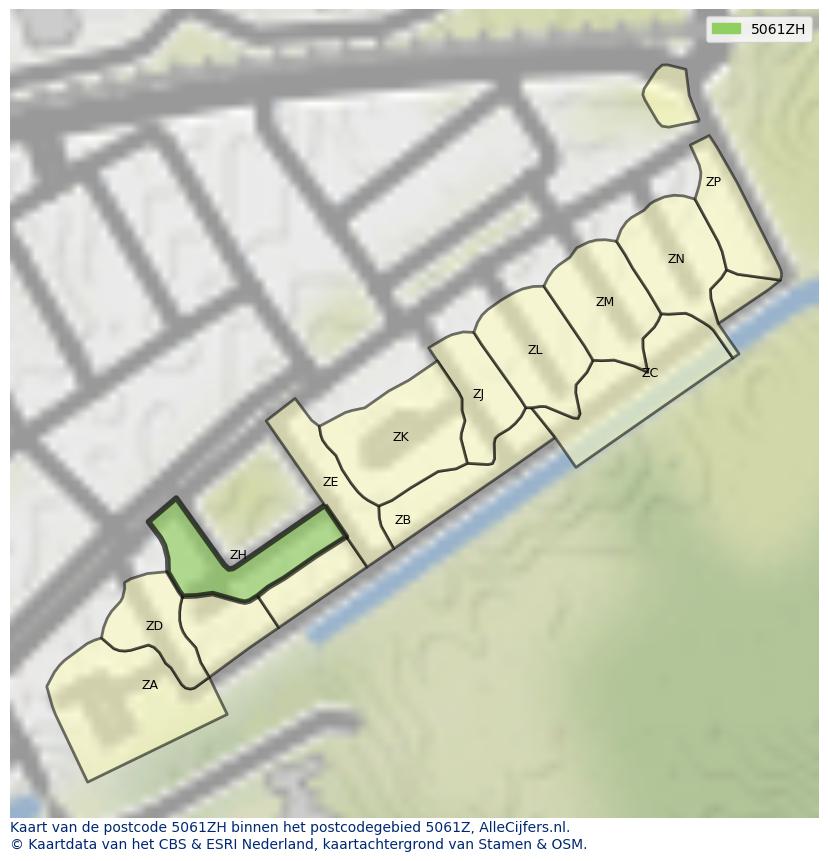 Afbeelding van het postcodegebied 5061 ZH op de kaart.