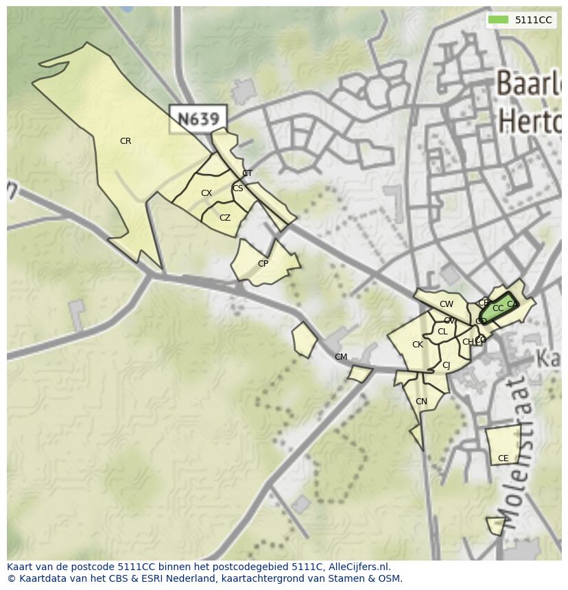 Afbeelding van het postcodegebied 5111 CC op de kaart.