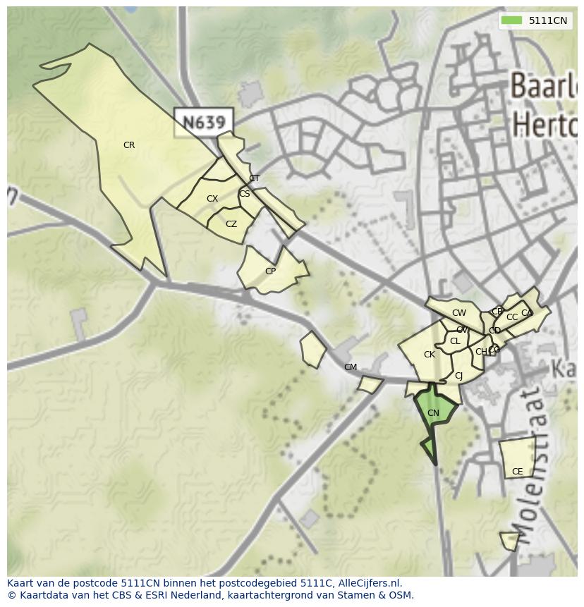Afbeelding van het postcodegebied 5111 CN op de kaart.