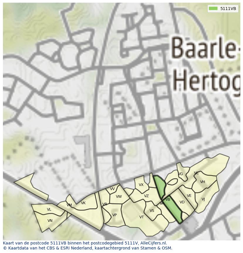 Afbeelding van het postcodegebied 5111 VB op de kaart.
