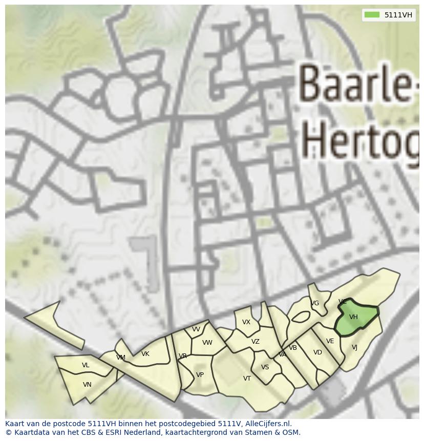 Afbeelding van het postcodegebied 5111 VH op de kaart.