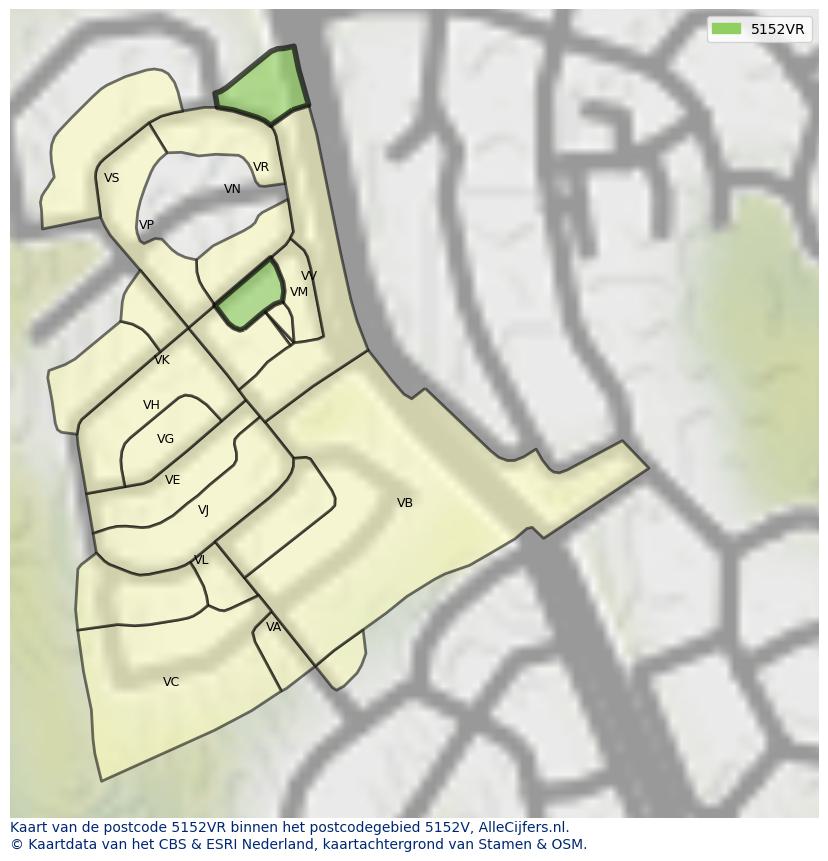 Afbeelding van het postcodegebied 5152 VR op de kaart.