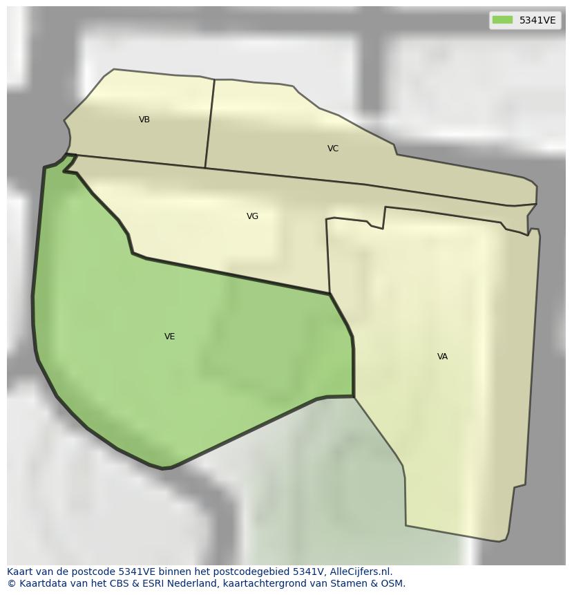 Afbeelding van het postcodegebied 5341 VE op de kaart.
