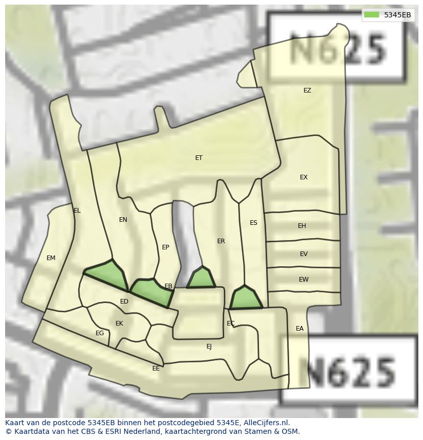 Afbeelding van het postcodegebied 5345 EB op de kaart.