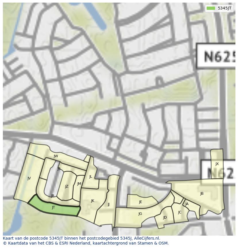 Afbeelding van het postcodegebied 5345 JT op de kaart.