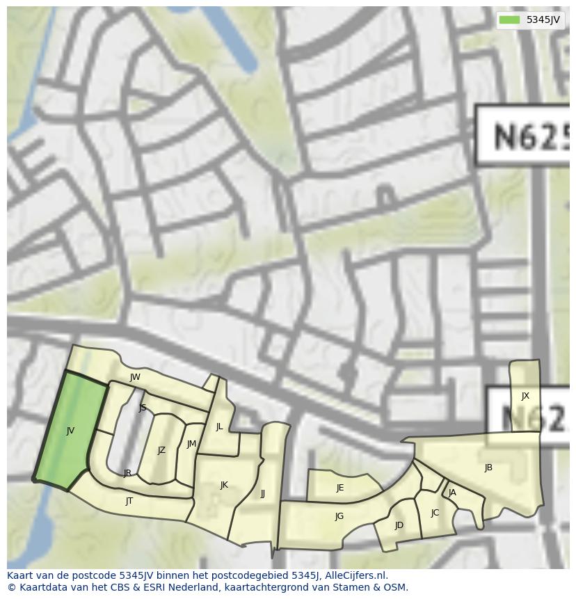 Afbeelding van het postcodegebied 5345 JV op de kaart.