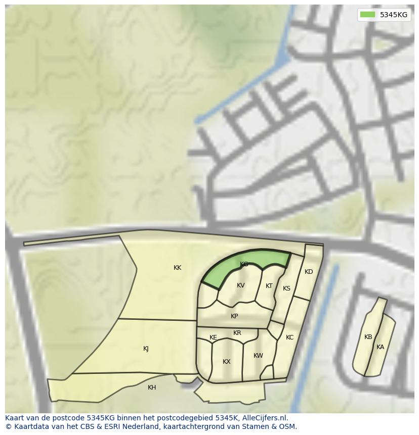 Afbeelding van het postcodegebied 5345 KG op de kaart.