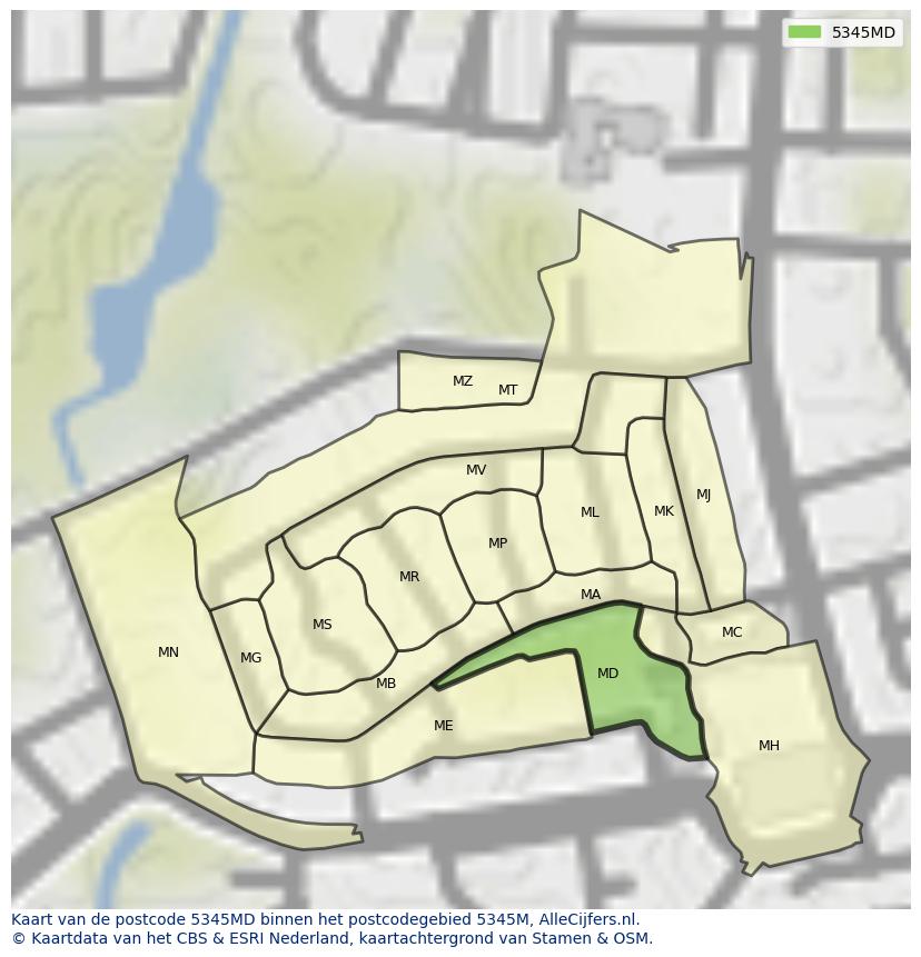 Afbeelding van het postcodegebied 5345 MD op de kaart.