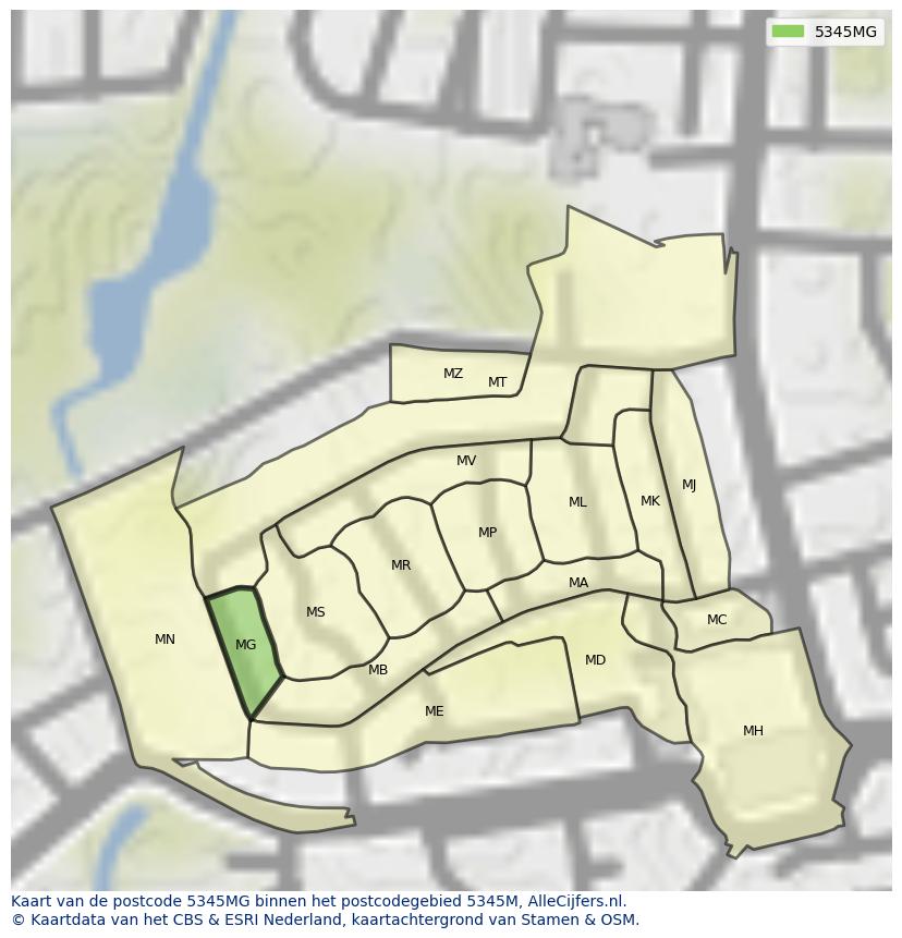 Afbeelding van het postcodegebied 5345 MG op de kaart.