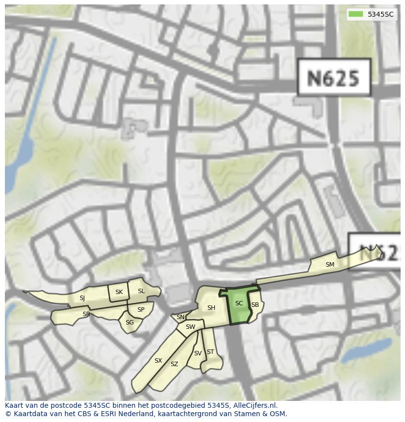 Afbeelding van het postcodegebied 5345 SC op de kaart.