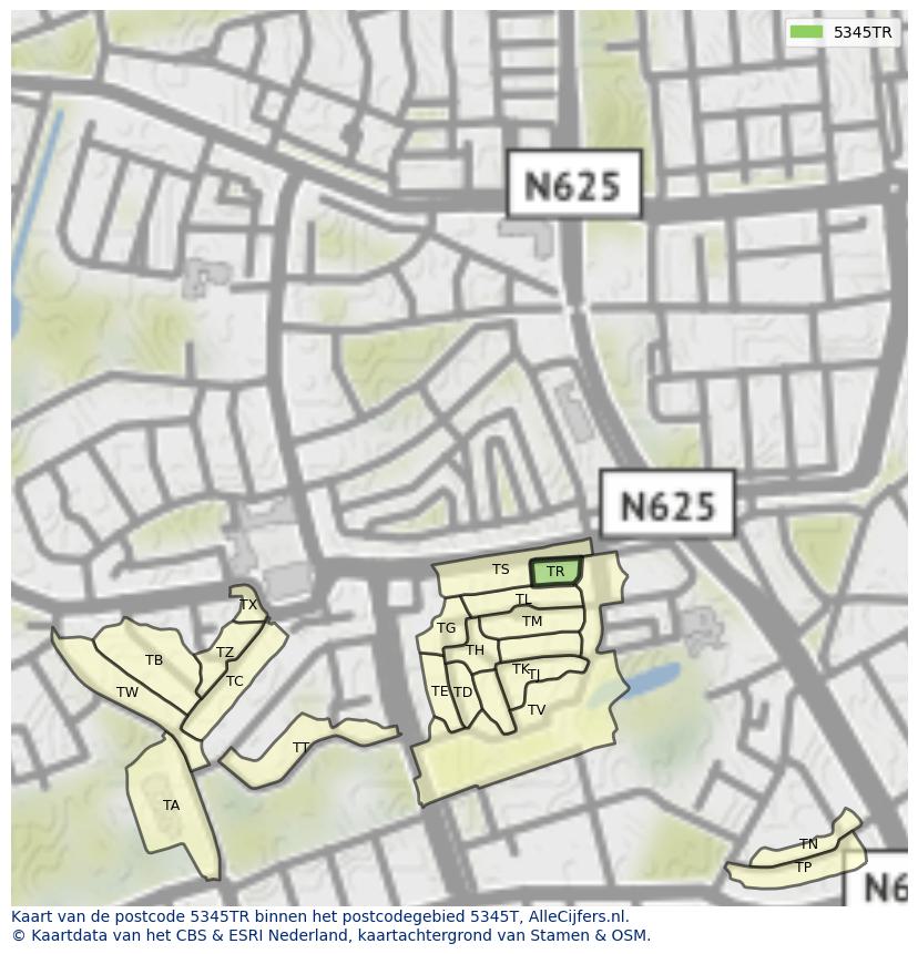 Afbeelding van het postcodegebied 5345 TR op de kaart.