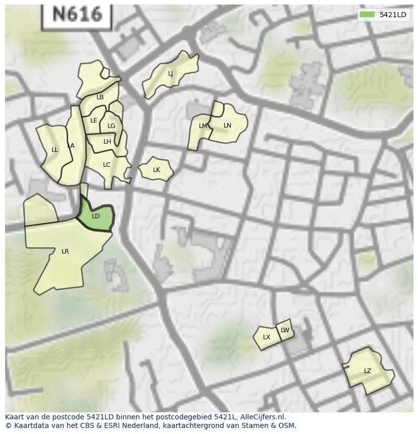 Afbeelding van het postcodegebied 5421 LD op de kaart.