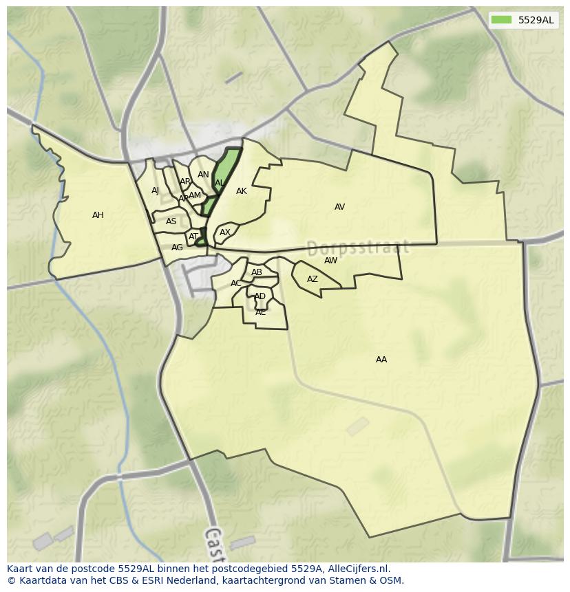 Afbeelding van het postcodegebied 5529 AL op de kaart.