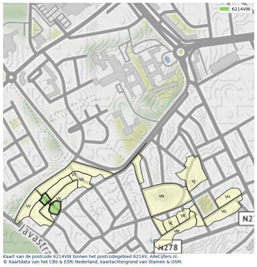 Afbeelding van het postcodegebied 6214 VW op de kaart.