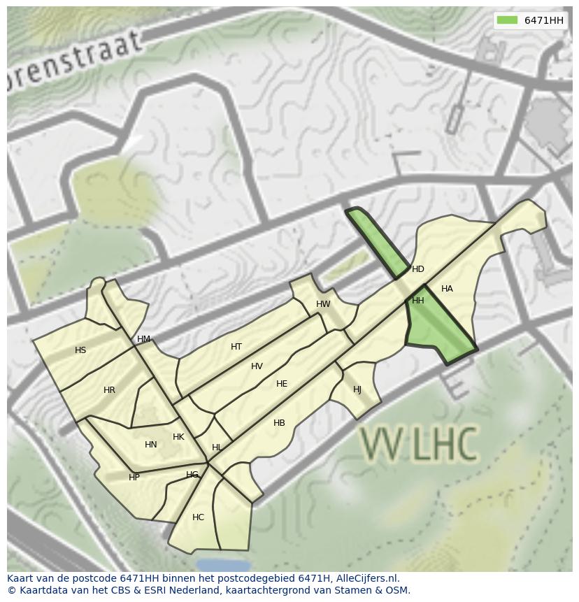 Afbeelding van het postcodegebied 6471 HH op de kaart.