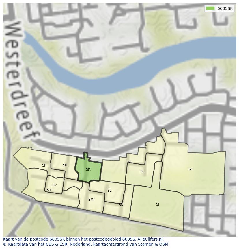 Afbeelding van het postcodegebied 6605 SK op de kaart.