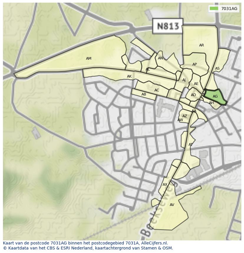 Afbeelding van het postcodegebied 7031 AG op de kaart.