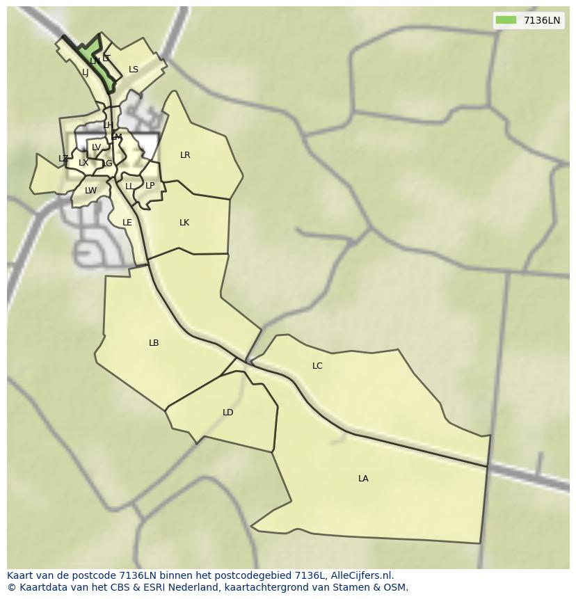Afbeelding van het postcodegebied 7136 LN op de kaart.