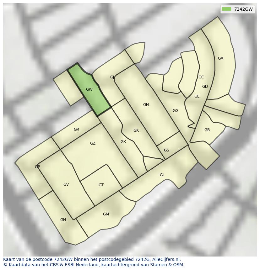 Afbeelding van het postcodegebied 7242 GW op de kaart.
