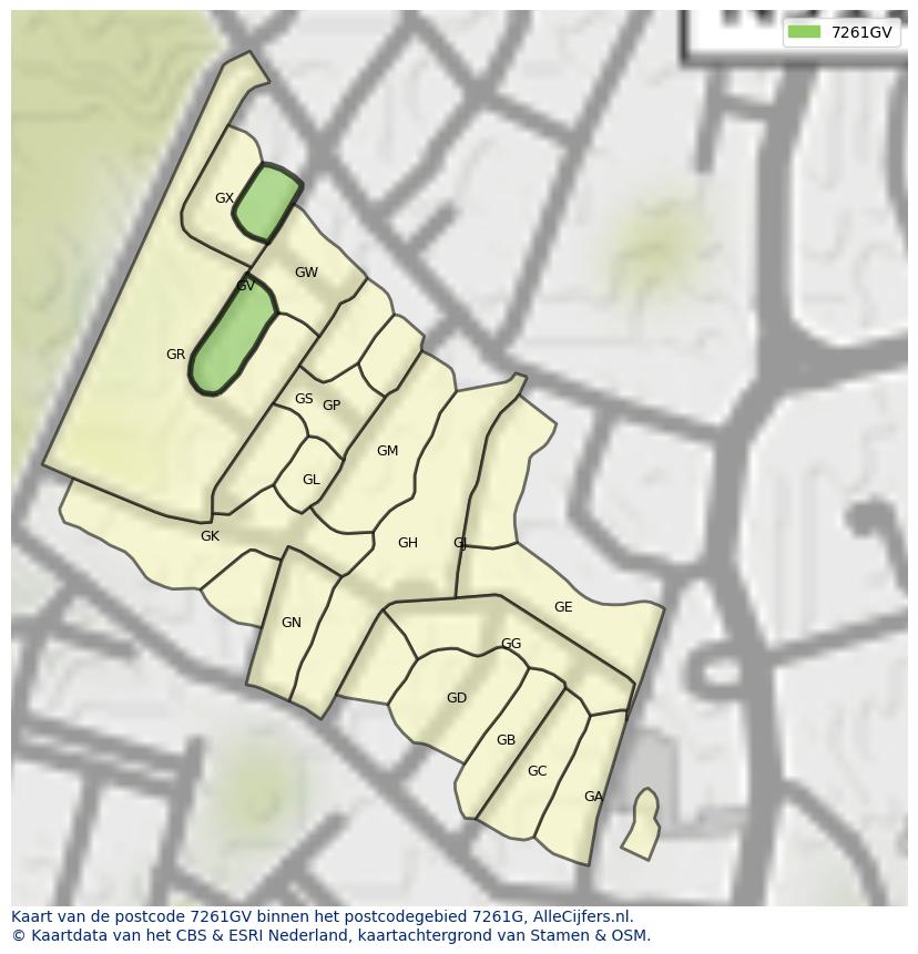 Afbeelding van het postcodegebied 7261 GV op de kaart.