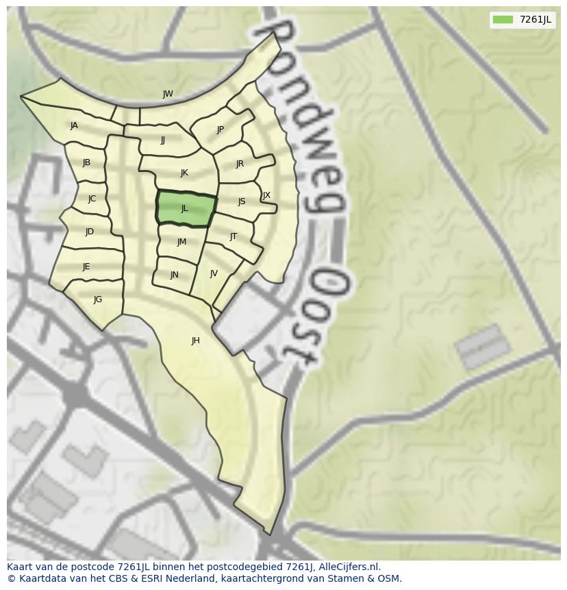 Afbeelding van het postcodegebied 7261 JL op de kaart.