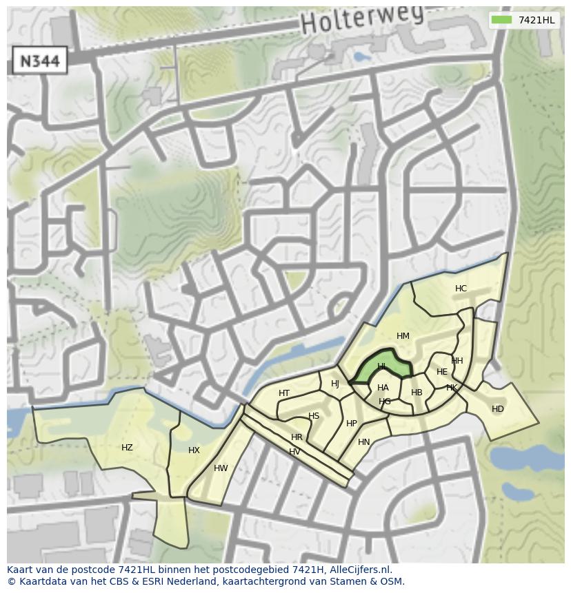Afbeelding van het postcodegebied 7421 HL op de kaart.