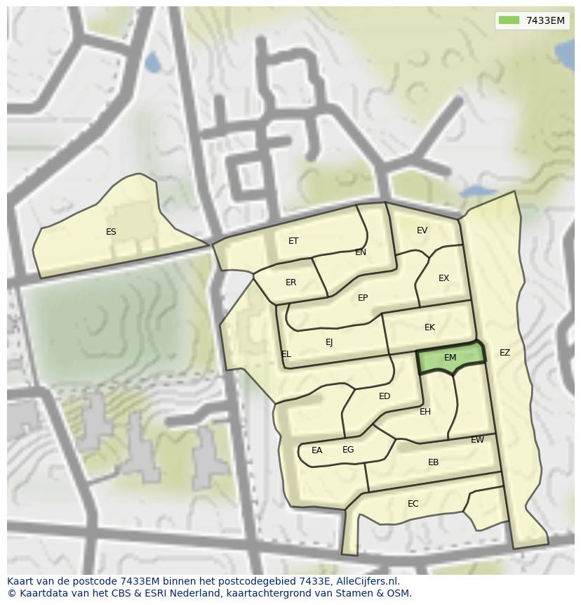 Afbeelding van het postcodegebied 7433 EM op de kaart.