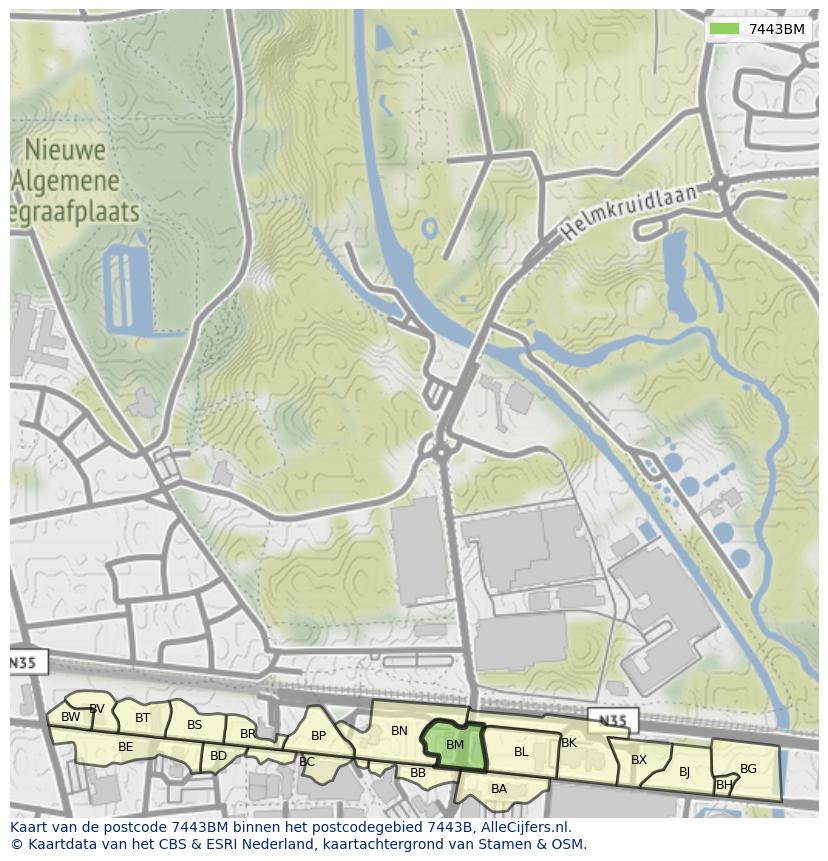 Afbeelding van het postcodegebied 7443 BM op de kaart.