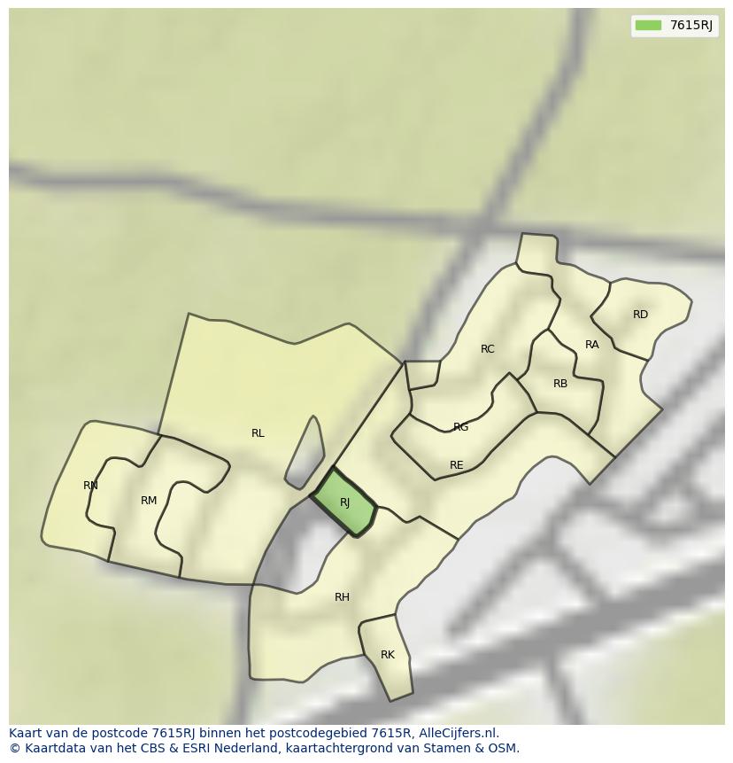 Afbeelding van het postcodegebied 7615 RJ op de kaart.