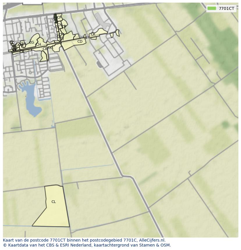 Afbeelding van het postcodegebied 7701 CT op de kaart.