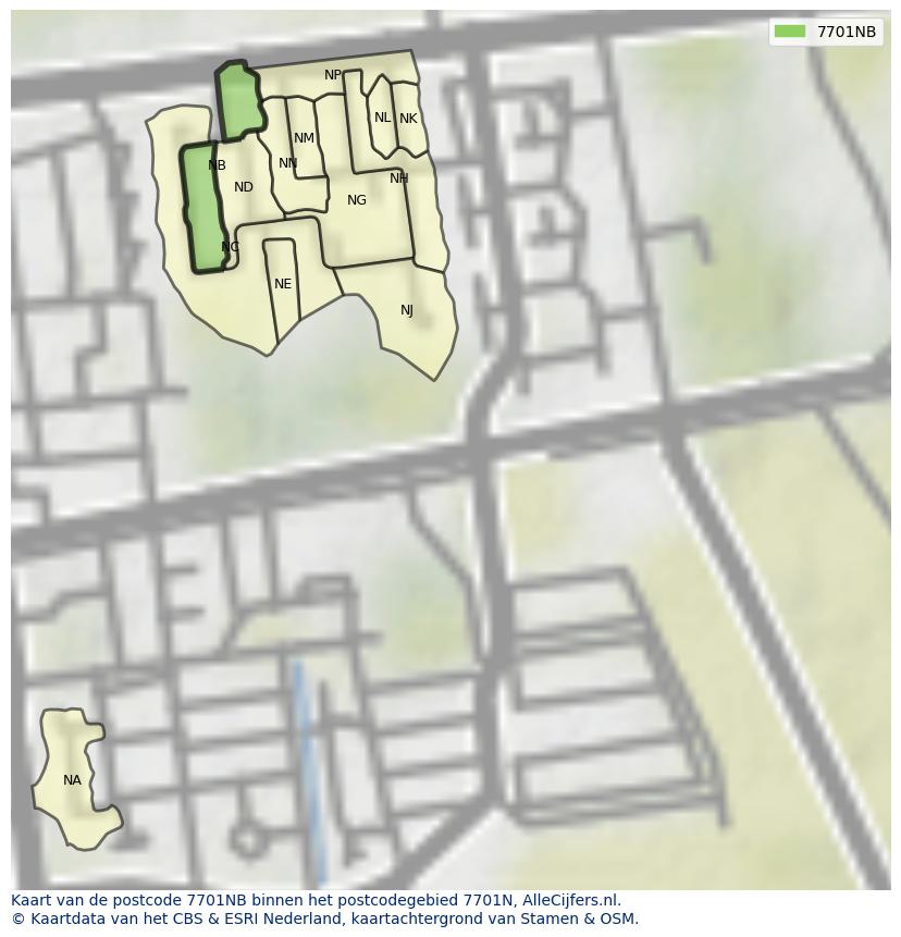 Afbeelding van het postcodegebied 7701 NB op de kaart.