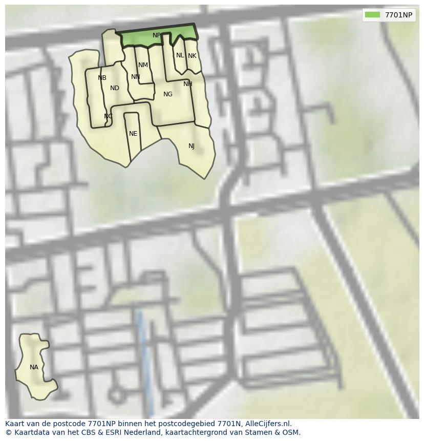 Afbeelding van het postcodegebied 7701 NP op de kaart.
