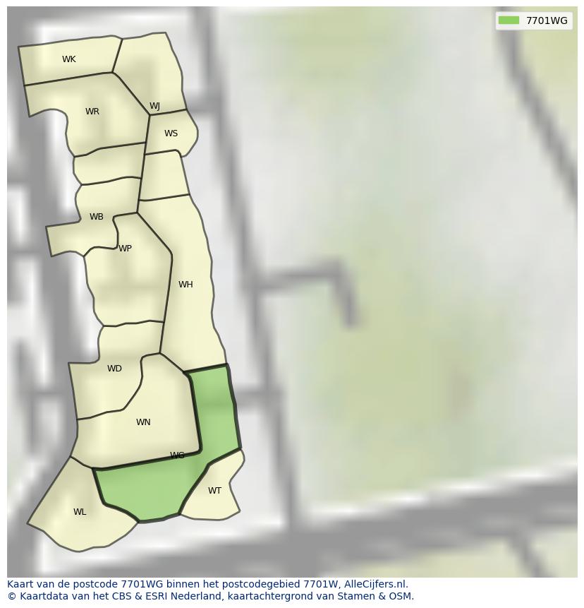 Afbeelding van het postcodegebied 7701 WG op de kaart.