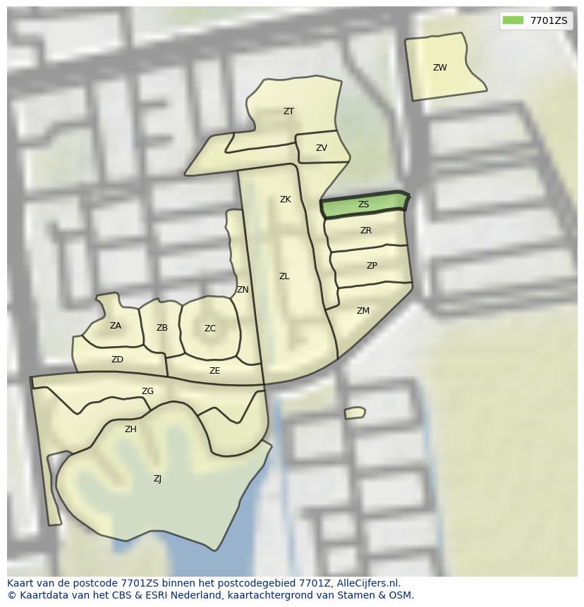 Afbeelding van het postcodegebied 7701 ZS op de kaart.