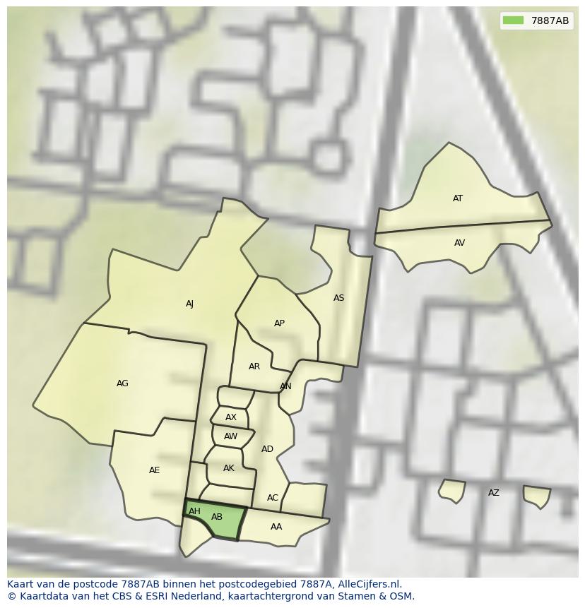 Afbeelding van het postcodegebied 7887 AB op de kaart.
