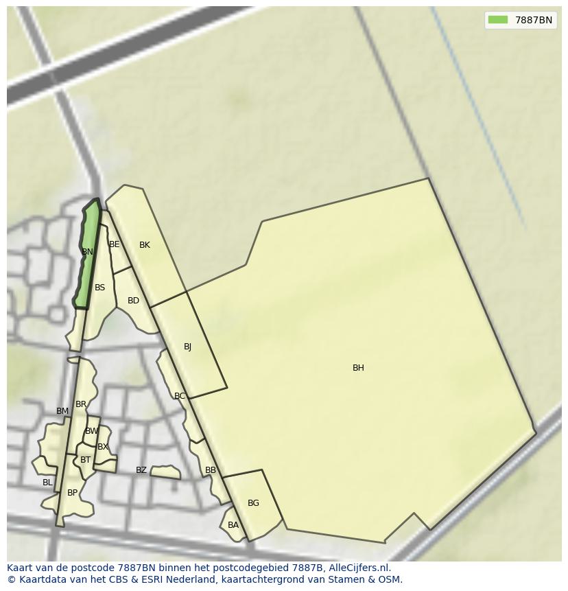 Afbeelding van het postcodegebied 7887 BN op de kaart.