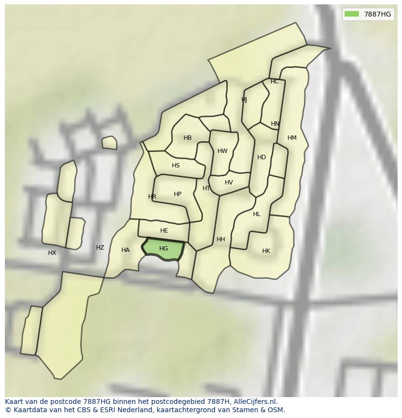 Afbeelding van het postcodegebied 7887 HG op de kaart.
