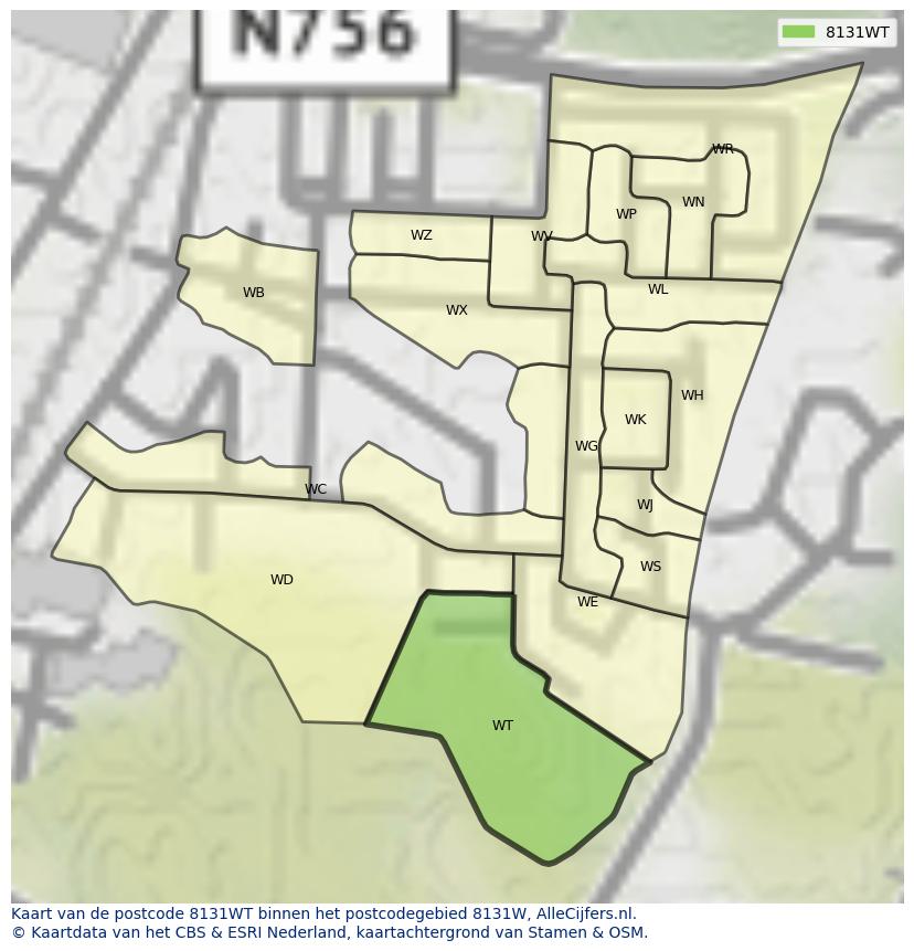 Afbeelding van het postcodegebied 8131 WT op de kaart.