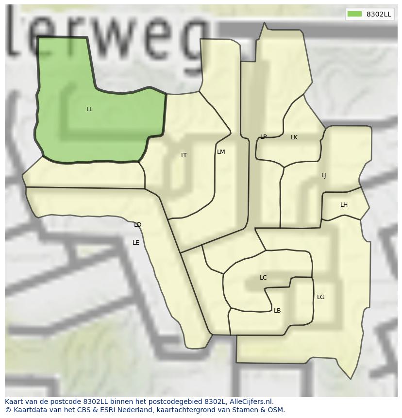 Afbeelding van het postcodegebied 8302 LL op de kaart.