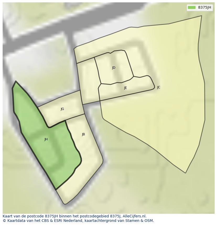 Afbeelding van het postcodegebied 8375 JH op de kaart.