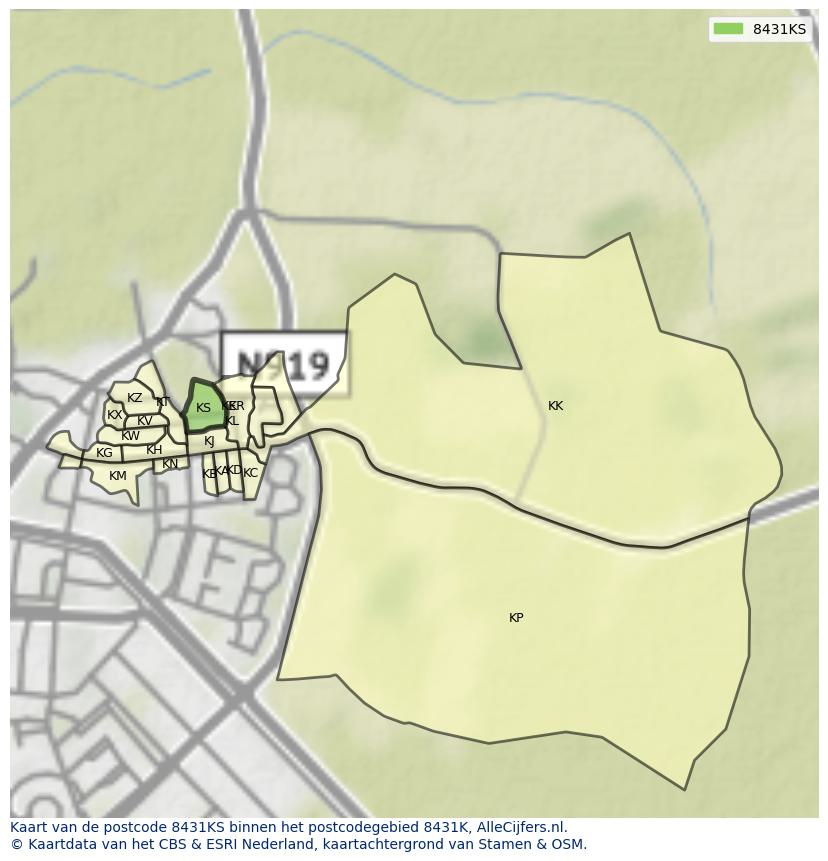 Afbeelding van het postcodegebied 8431 KS op de kaart.