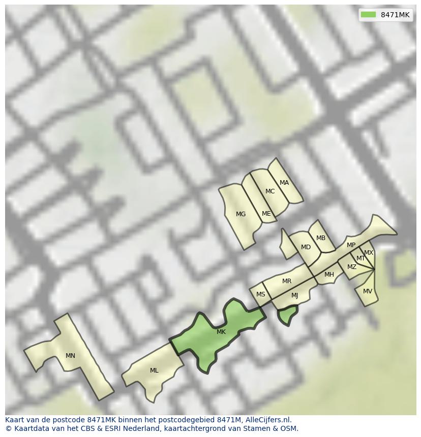 Afbeelding van het postcodegebied 8471 MK op de kaart.