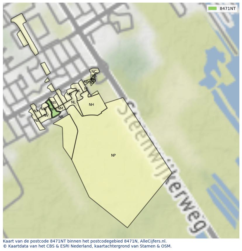 Afbeelding van het postcodegebied 8471 NT op de kaart.
